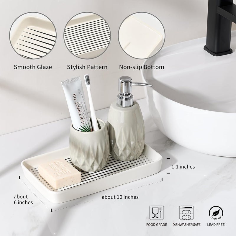 Pottify Bathroom Vanity Tray for Countertop,2PC Rectangle Striped Tray,Decorative Bathroom Organizer for Scrubber, Lotion Bottles, Perfume, Jewelry, Candle, Key Trinket Ring(Large,White) - Image 2